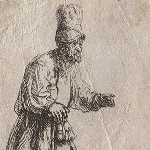 Peasant in a High Cap, Standing, Leaning on a Stick