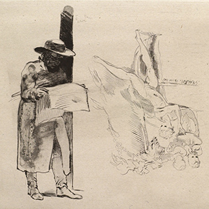 Standing Gentleman Reading a Paper and Sketch