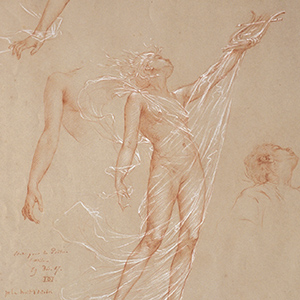 Sheet of Studies of a Nude Woman Holding a Lyre and Enveloped in a Transparent Veil