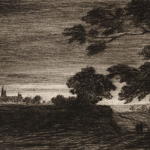 Night Scene with Church Steeple in Distance
