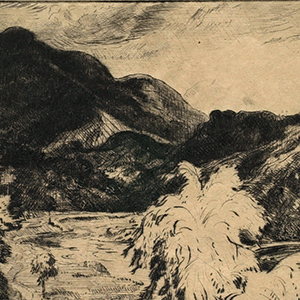 River Landscape with a Tree Foreground Right and a Mountain Rearground Left