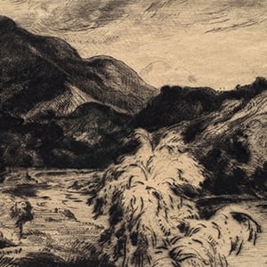 River Landscape with a Tree Foreground Right and a Mountain Rearground Left