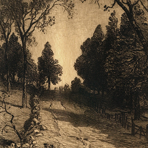 Landscape with Path, Man Leading Mules in Distance