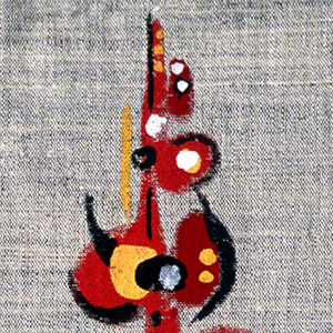 Design in Red, Yellow, and Black on Gray Cloth