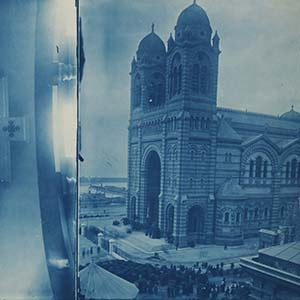 Inner Altar and Exterior View of Cathedral with Congregation Preparing to Enter