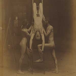 Three Male Nudes, One Hanging from Ladder, from The Grafly Album