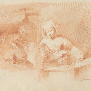 Domestic Scene with Peasants and a Cat