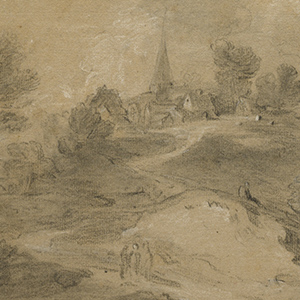 A Wooded Landscape with a Village on a Hilltop and Figures on a Lane in Front