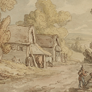 Cottage and Barn with Figures Resting by the Side of a Country Road
