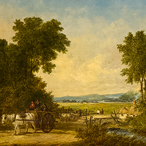 Wooded Country Landscape with Figures in a Cart