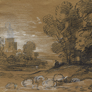 Wooded Landscape with Shepherd and Sheep, Winding River and Tower
