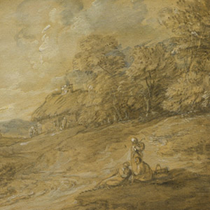 Wooded Landscape with Figures and Winding Track Leading to a Cottage