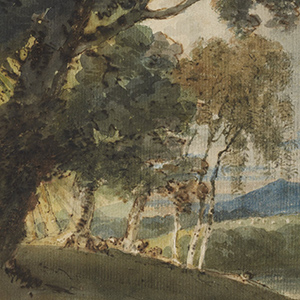 A River Valley and Distant Hill Seen through Trees