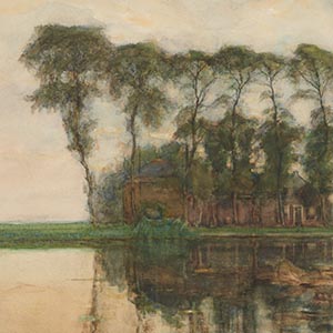 Farmstead Along the Water Screened by Nine Tall Trees