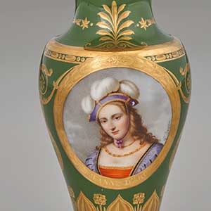 Milk jug (pot à lait forme Grecque) with portrait of Joan of Arc (c. 1412- 1431)