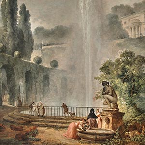 A Garden Landscape with a Villa Overlooking a Large Fountain