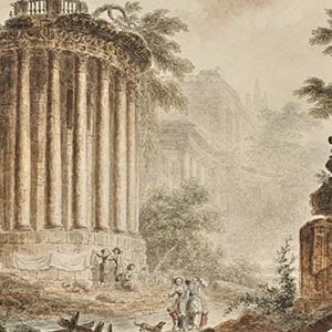 Fiigures among classical ruins:  Laundresses
