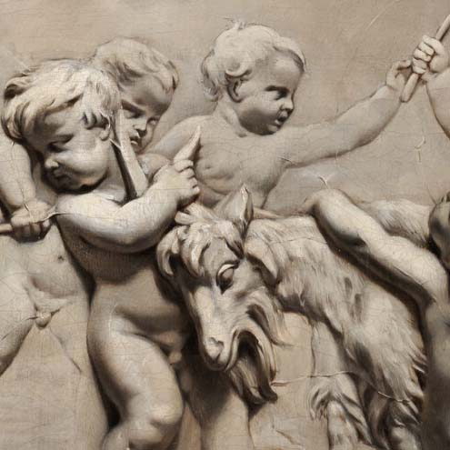 Trompe l'oeil bas-relief of Putti Playing with a Goat