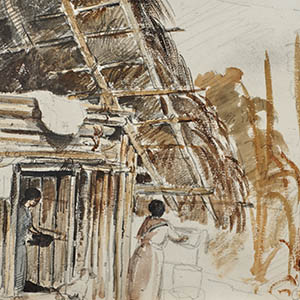 A Hut with Two Women and a Dog, Galipan (recto); Studies of Women and a Man (verso)