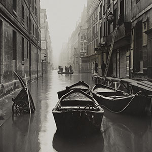 Paris Flood, Street with Boats and Cart